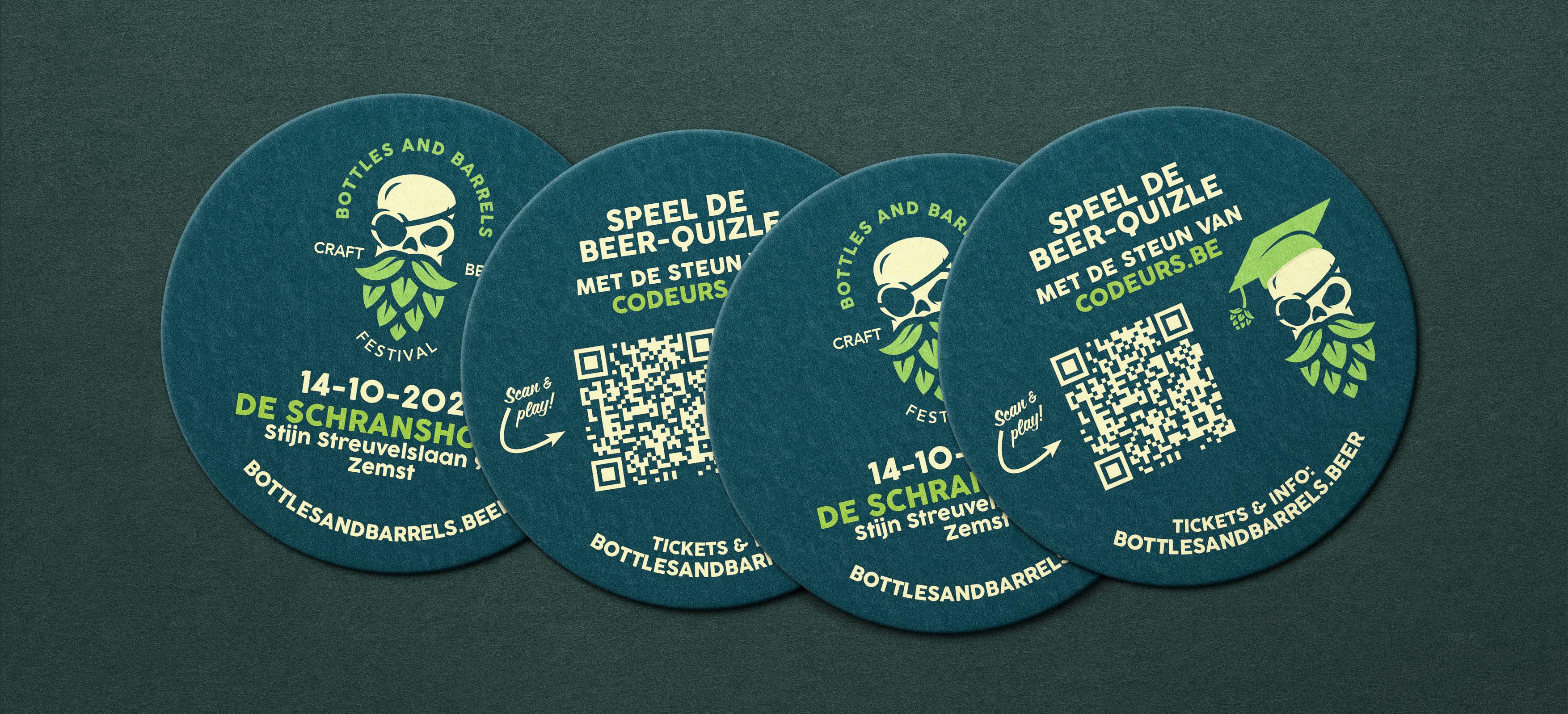 Bierviltjes met een QR code om de beer-Quizle te spelen